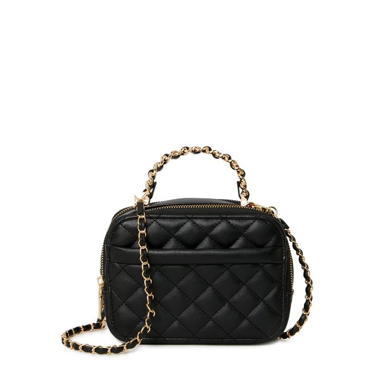 Jane & Berry Women's Adult Quilted Faux Leather Crossbody Bag and Mini Wallet Set, 2-Piece Black | Walmart (US)