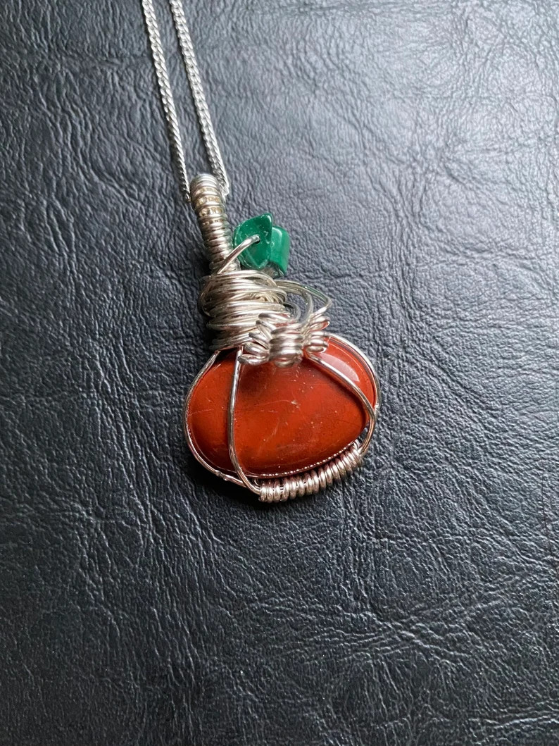 Red Jasper Pumpkin Pendant Thanksgiving Necklace Orange Rustic - Etsy | Etsy (US)