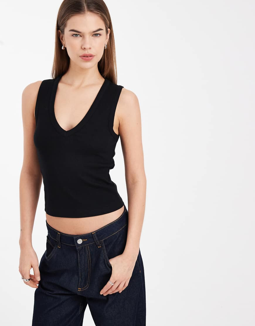 ASOS DESIGN ribbed v neck vest in black | ASOS (Global)