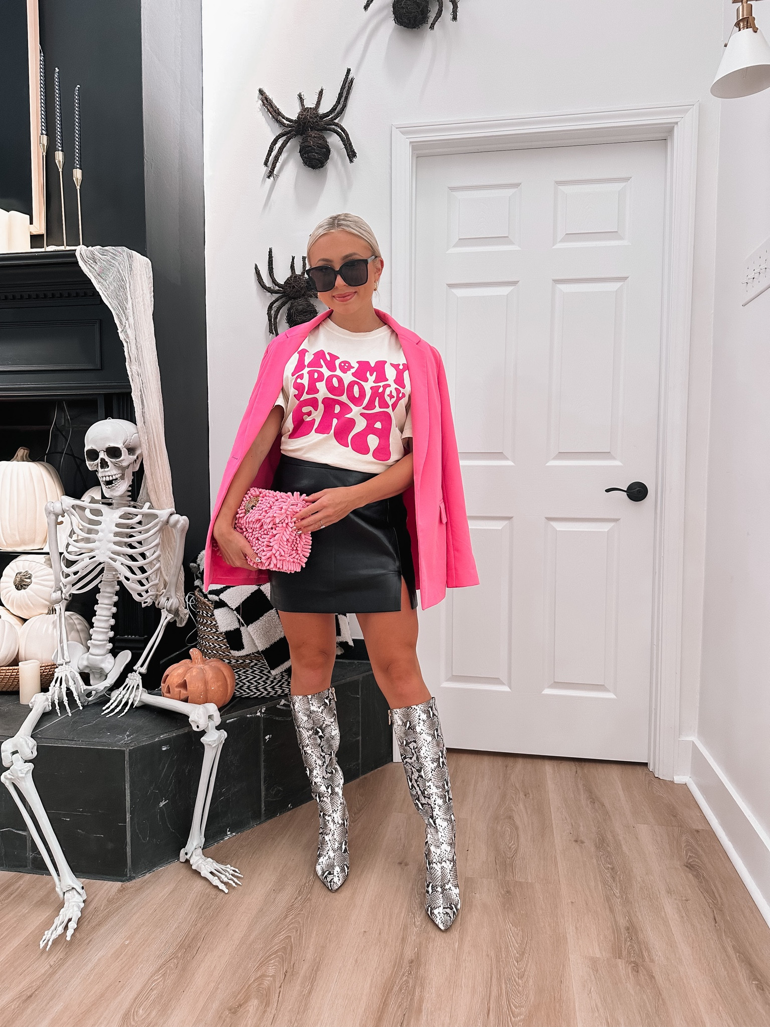 Wearing vs styling your clothes —. Wearing a large in this Halloween tee (tied up in the back) small in the amazon blazer & medium in the skirt, use code TANNER for 20% off the skirt 

#LTKHoliday #LTKstyletip #LTKSeasonal