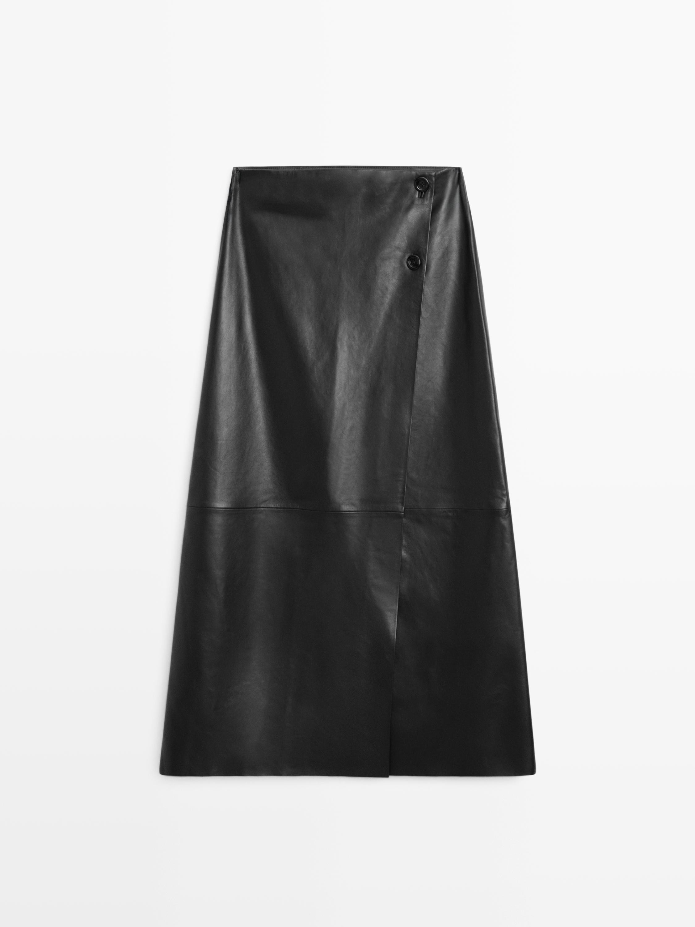 Nappa leather midi skirt with seams | Massimo Dutti UK