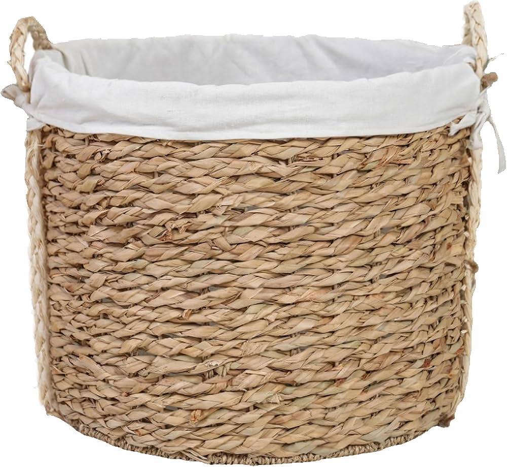 Round Straw Laundry Basket with Handles - Rustic Woven Hamper for Blankets, Toys, and Clothes, La... | Amazon (US)