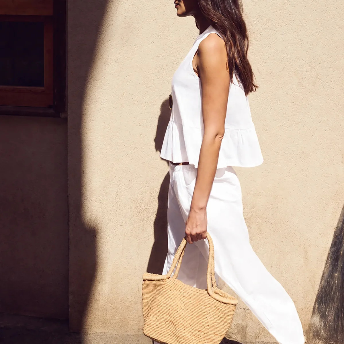 Petite White Cotton Barrel Leg Trousers | Ro&Zo