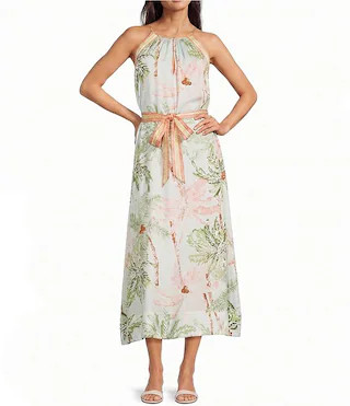 Current Air Tencel Split V-Neck Sleeveless Contrast Tie Waist A-Line Dress | Dillard's | Dillard's