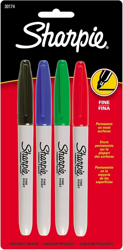 "Sharpie Fine Point Permanent Markers 4/Pkg-Red, Blue, Black, Green" | Amazon (US)