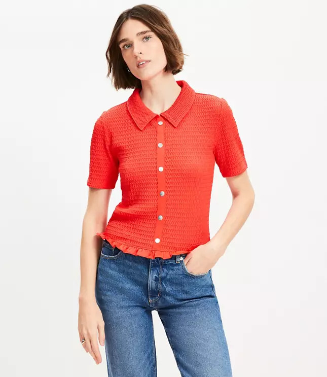 Smocked Ruffle Hem Shirt | LOFT