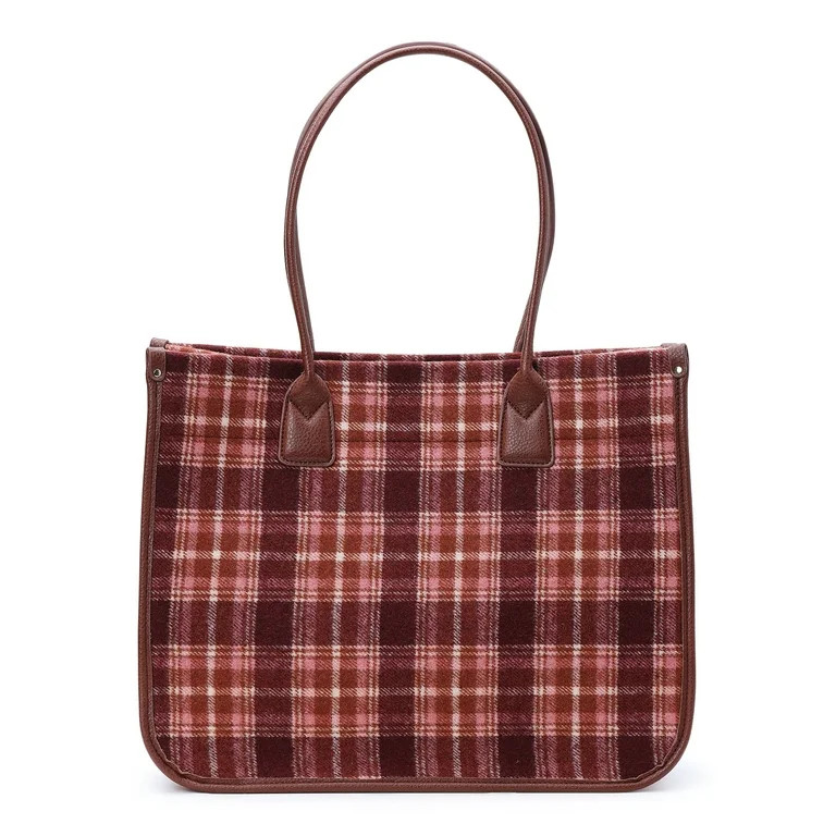Time and Tru Women's Plaid Tote Bag, Rich Red | Walmart (US)