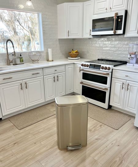 Is it weird to be this excited over a trash can? 🤣🤷🏼‍♀️. This gold trash can matches so good with my kitchen hardware  

#LTKFind #LTKsalealert #LTKhome