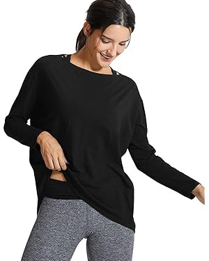 CRZ YOGA Pima Cotton Boat Neck Long Sleeve Shirts for Women - Workout Athletic Yoga Casual Tops L... | Amazon (US)
