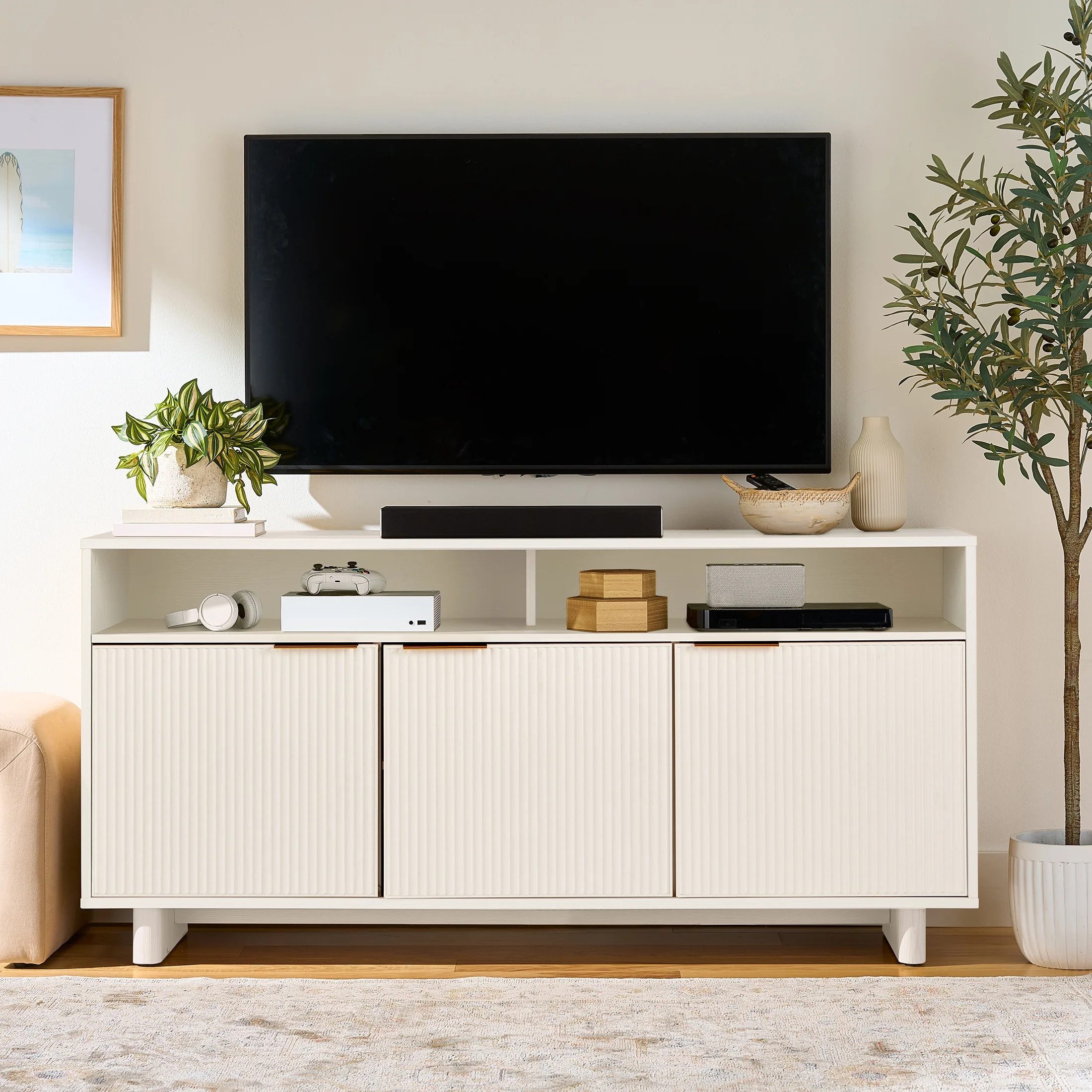 Better Homes & Gardens Lillian Fluted TV Stand for TVs up to 70", White Finish | Walmart (US)