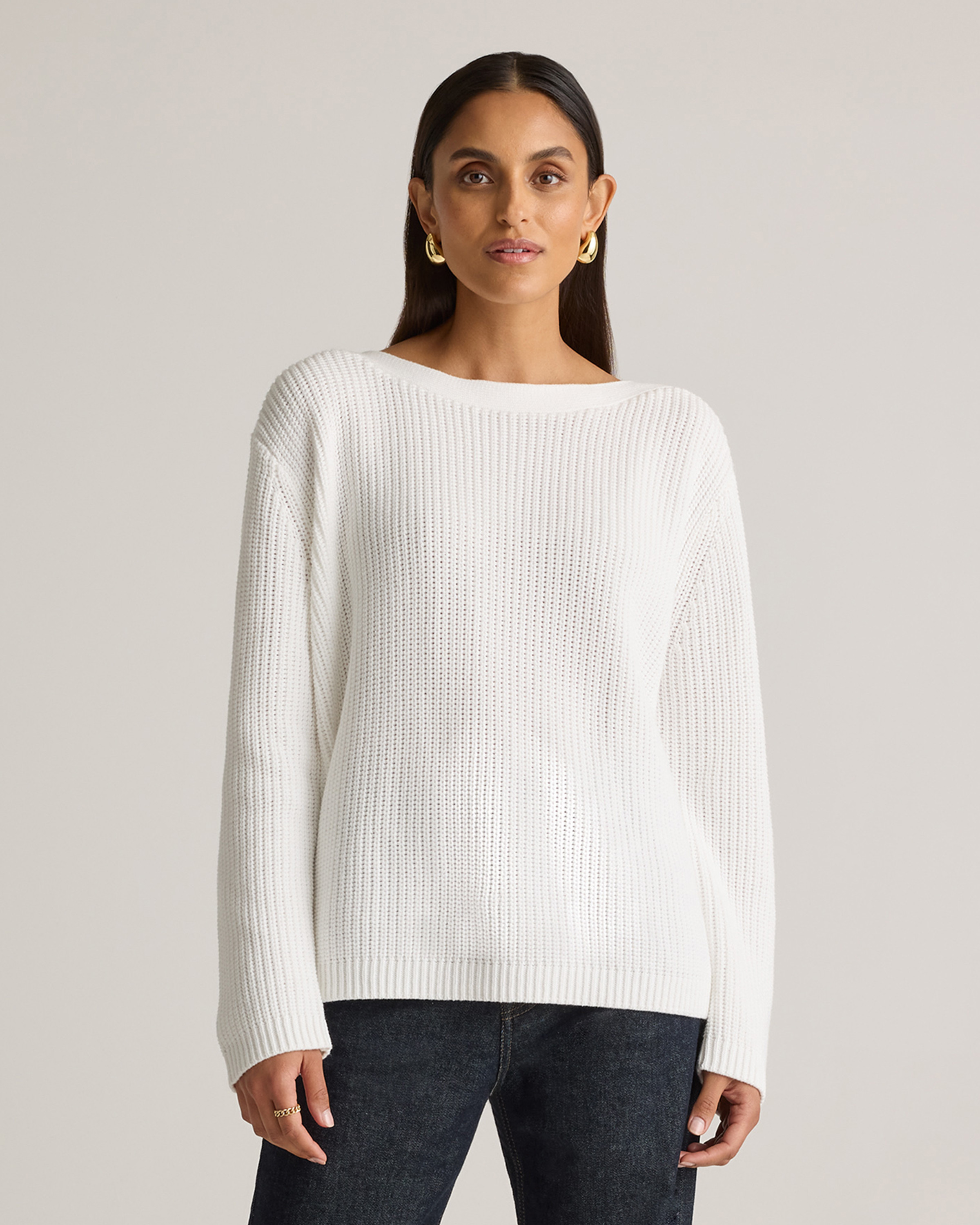Quince | Women's Fisherman Boatneck Sweater in Ivory, Size XS, Organic Cotton | Quince