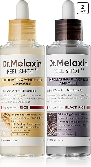 Dr.Melaxin Peel Shot Glow Rice Peeling Ampoule Duo Daily Soft Exfoliating Face and Body Scrub Dea... | Amazon (US)