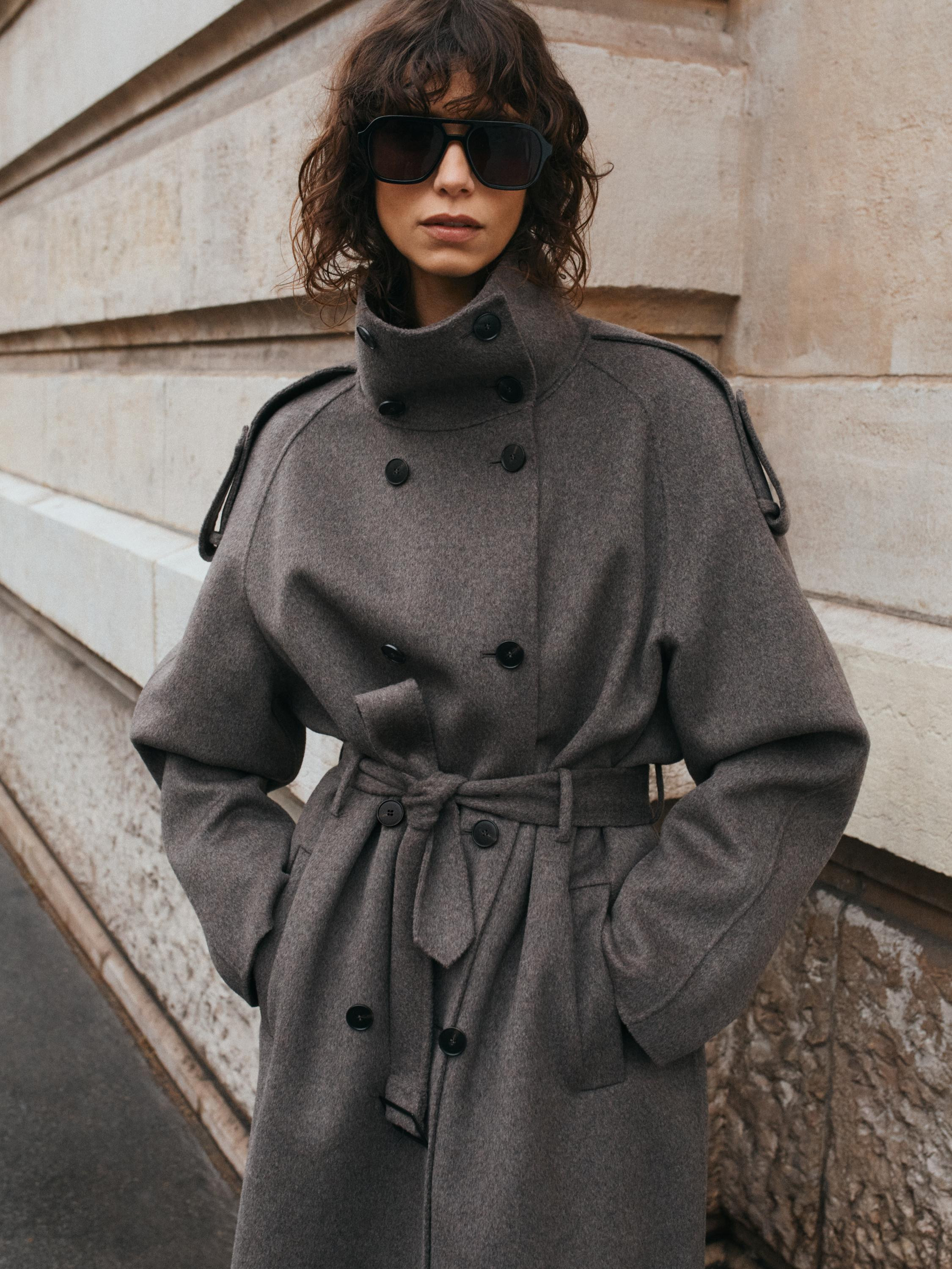 Long wool blend trench coat with belt | Massimo Dutti US