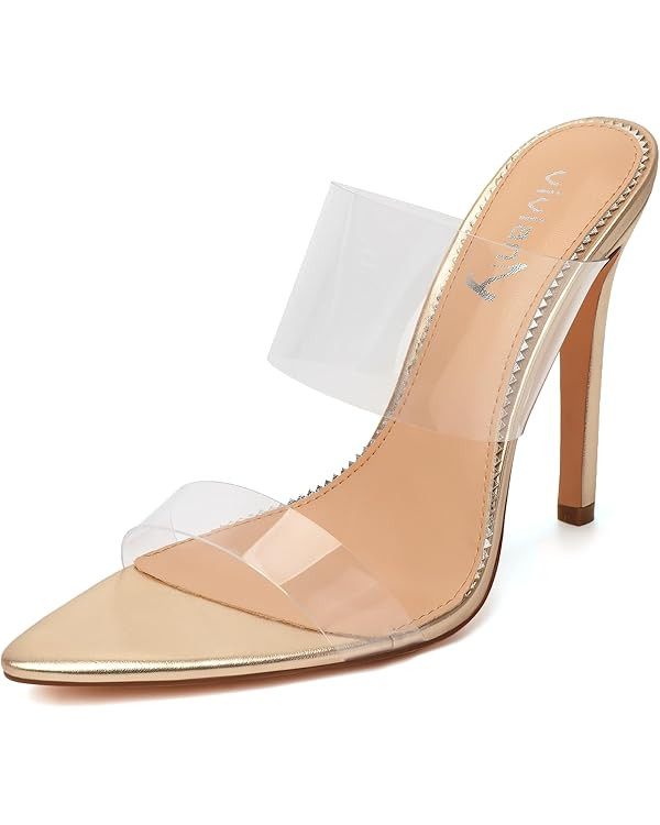 vivianly Clear Pointed Toe Heels Sandals Transparent Strap Stiletto High Heels Slip on Mules for ... | Amazon (US)