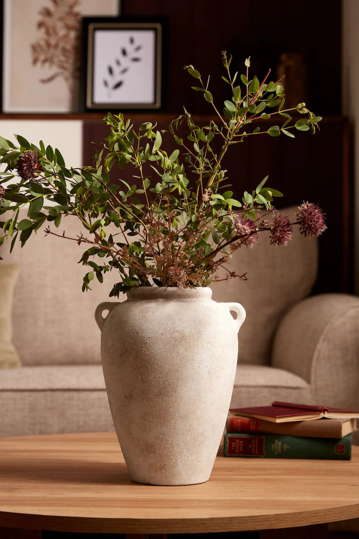 Natural Country Ceramic Lydford Medium Textured Flower Vase | Lipsy