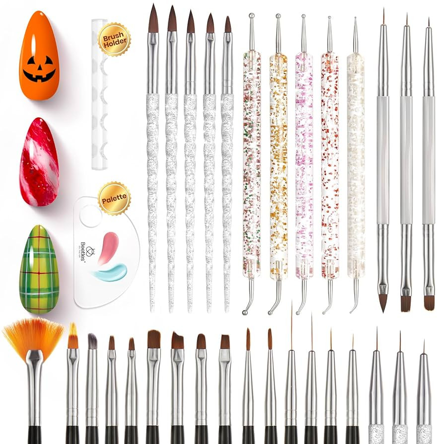 Beetles 31pcs Nail Art Brushes, Dotting Tools, Nail Art Pens, Dust Brush, Striping Liner Fingerna... | Amazon (US)