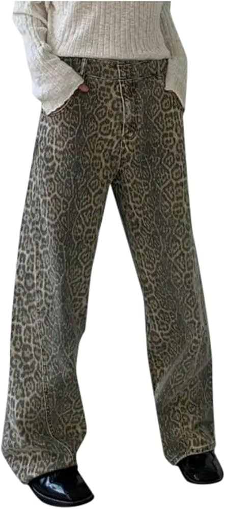 Leopard Print Jeans Wide Leg Jeans for Women UK Ladies Jeans Leopard Pants Printed Pants Baggy Pa... | Amazon (UK)