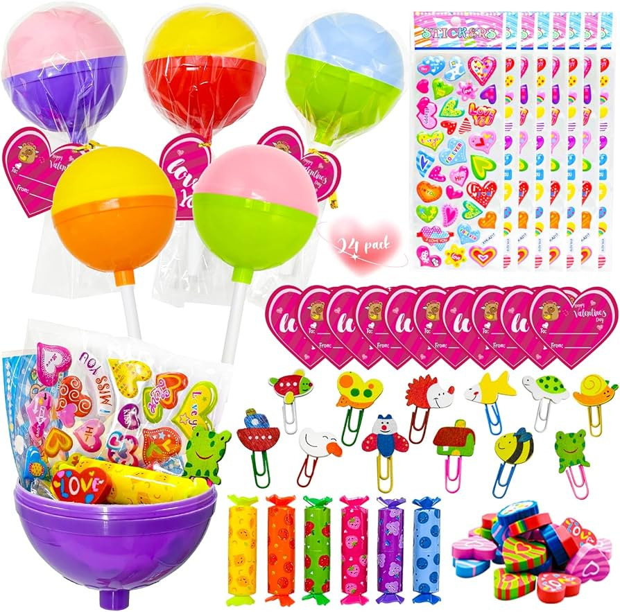 UMEELR 24Pack Lollipop Stationery Set with Valentine's Heart Cards Highlighter Stickers Cartoon P... | Amazon (US)