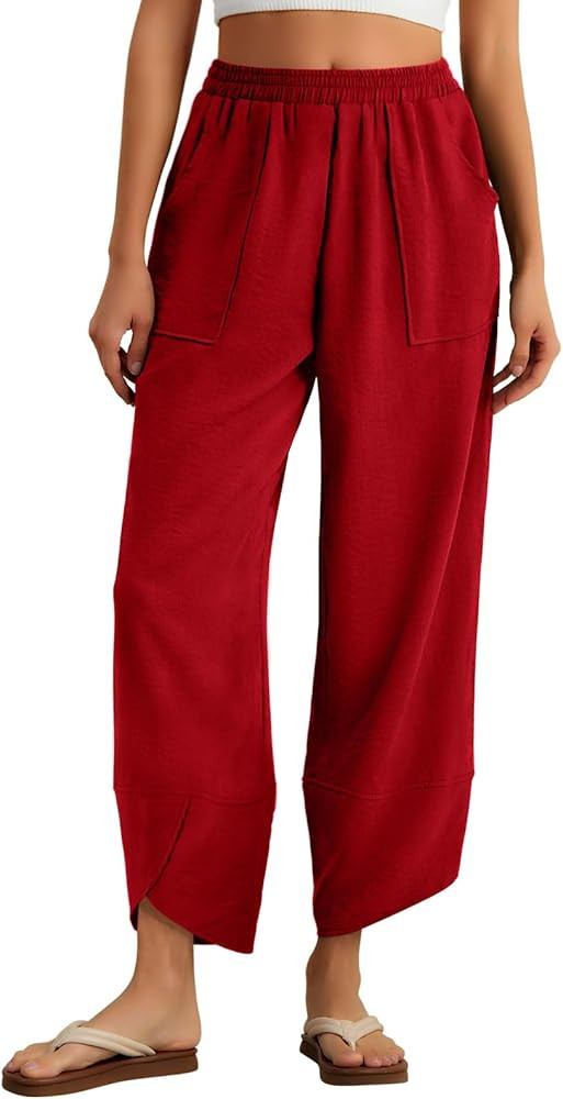 Feiersi Womens Baggy Wide Leg Pants Elastic Waisted Casual Palazzo Harem Pants Summer Beach Trous... | Amazon (US)