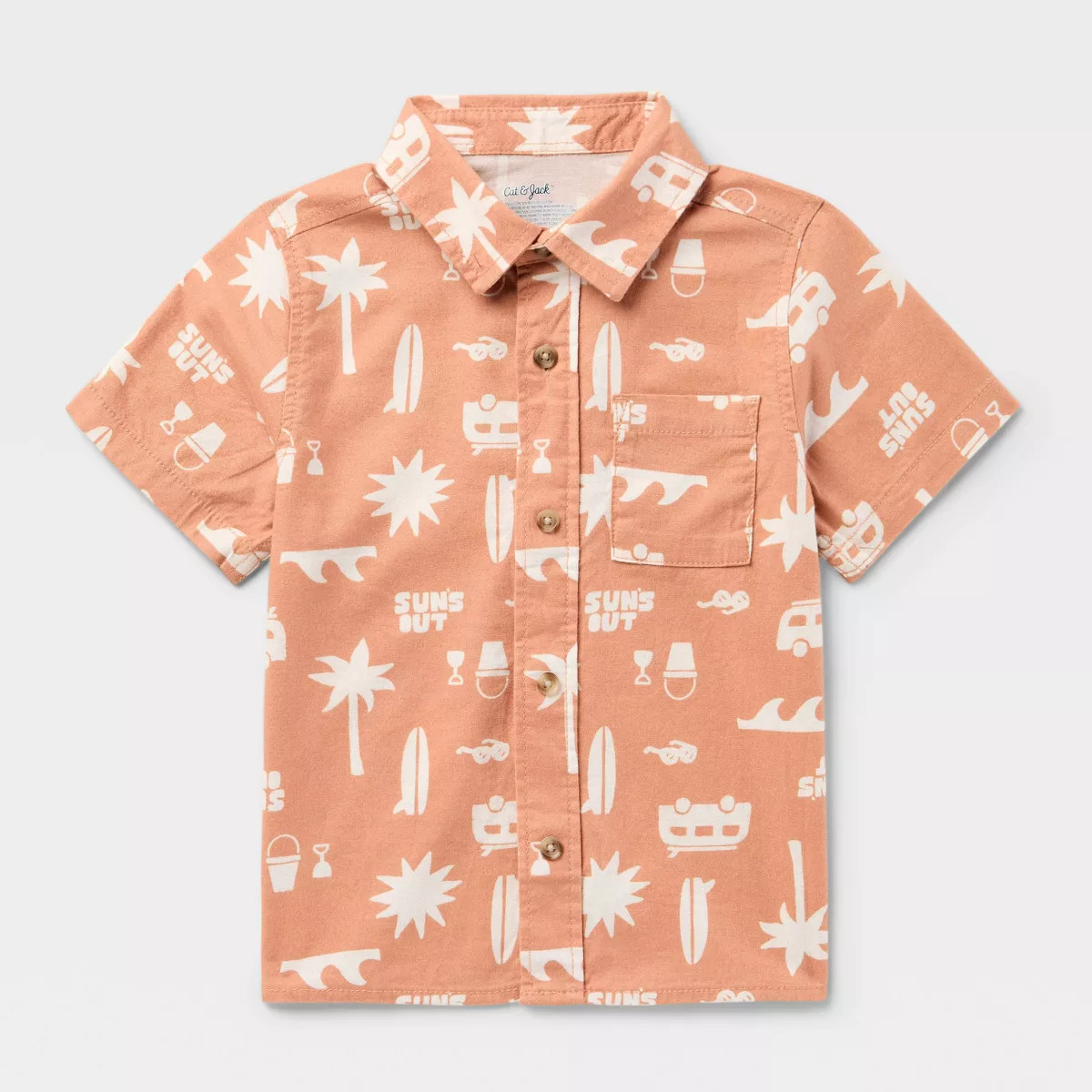 Toddler Boys' Adaptive Short Sleeve Woven Button-Up Shirt - Cat & Jack\u2122 Brown 4T | Target