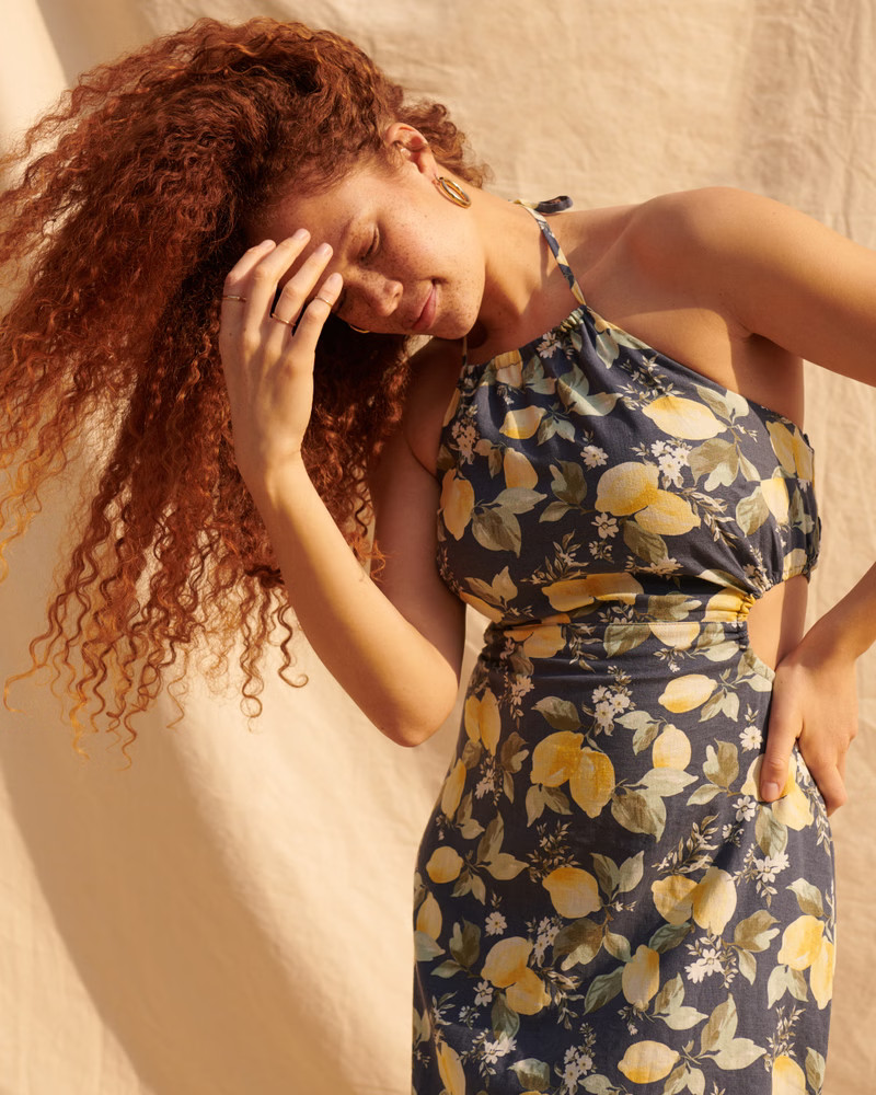 Linen Halter Cutout Mini Dress | Abercrombie & Fitch (US)