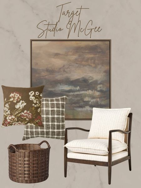 Target home, Target decor, studio McGee, budget friendly home decor, large moody art, pin striped accent chair, plaid pillowws