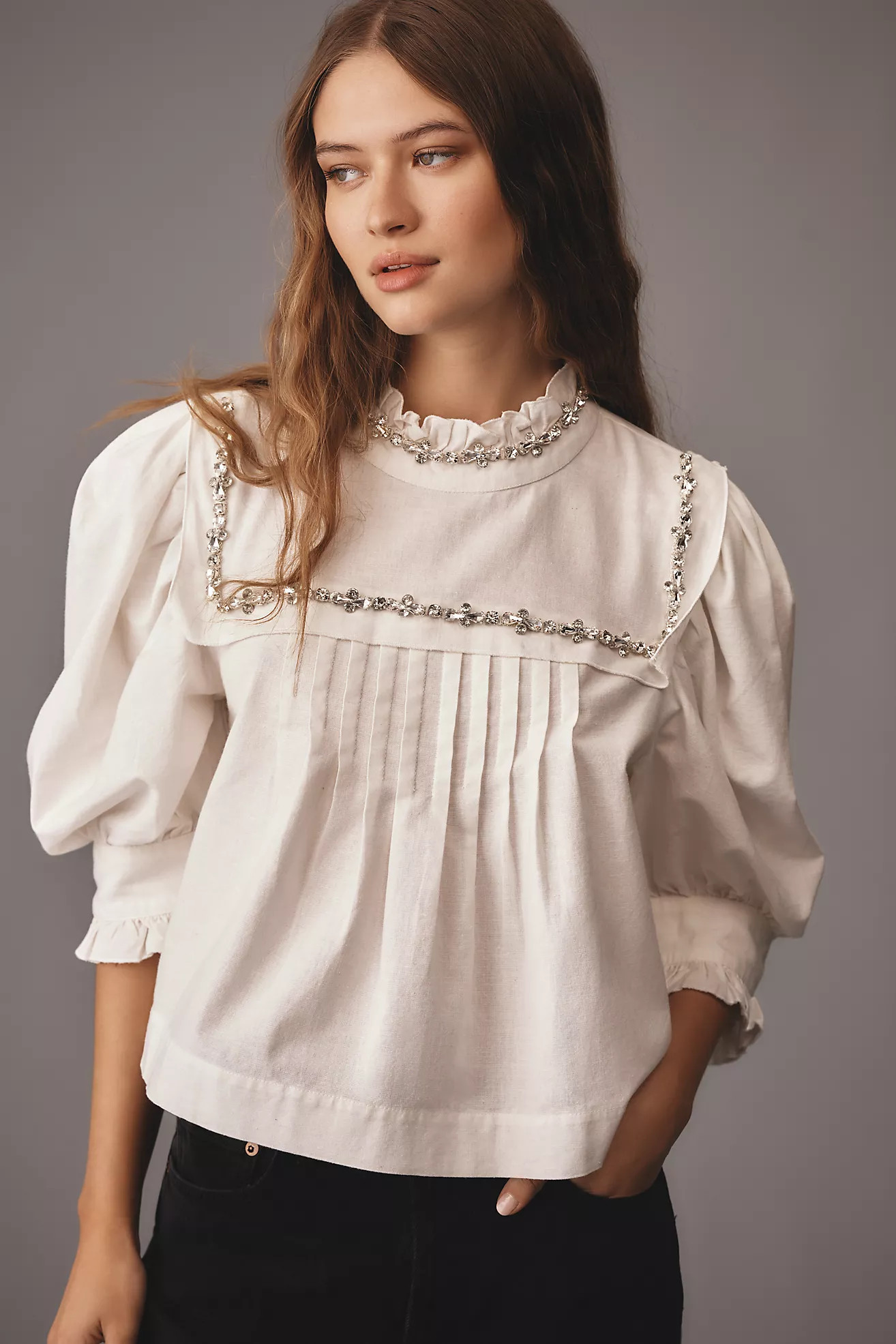 Forever That Girl Puff-Sleeve Embellished Blouse | Anthropologie (US)