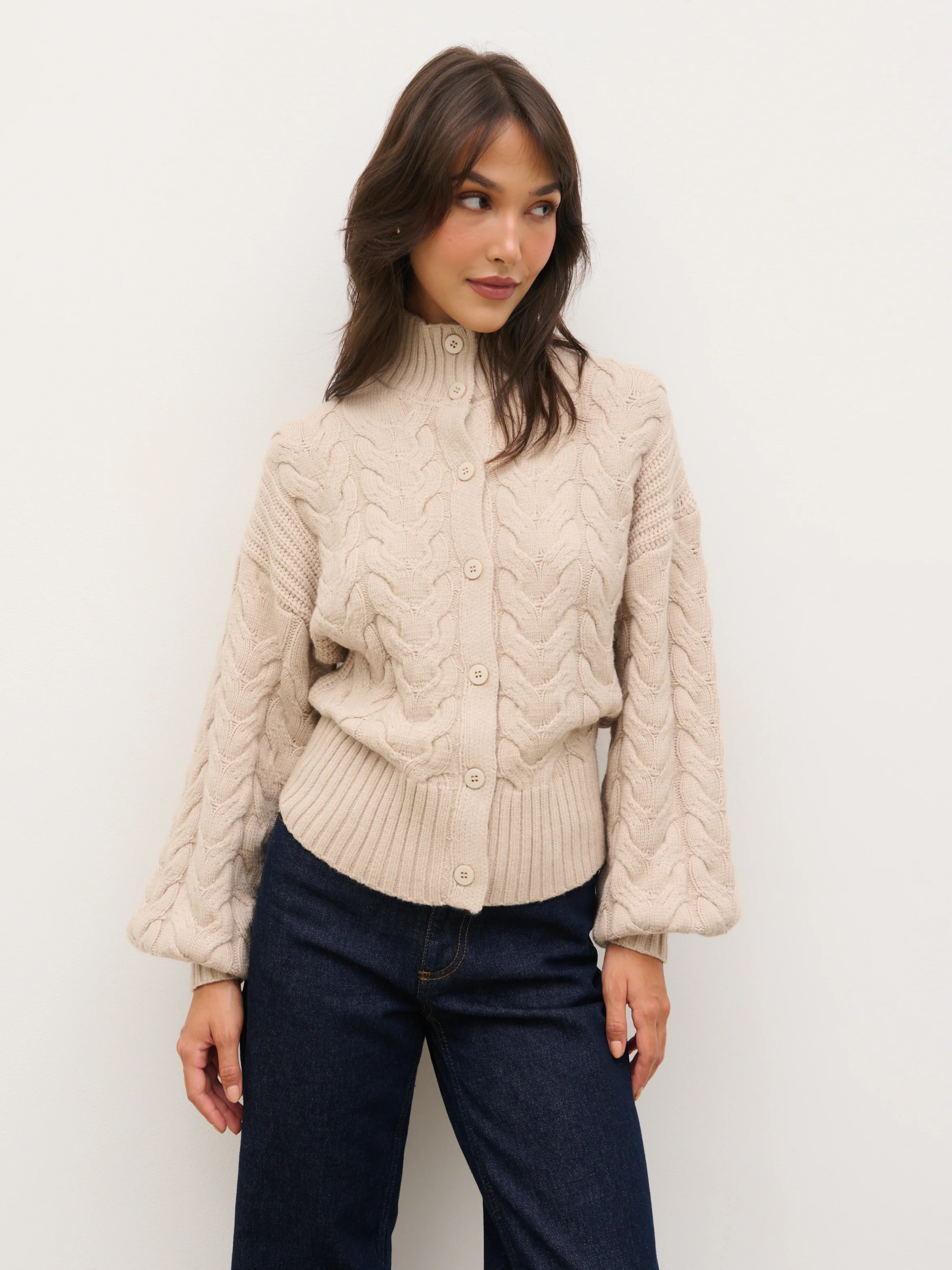 Lexi Chunky Cable Knit Cardigan - Light Beige | Pretty Lavish (UK)