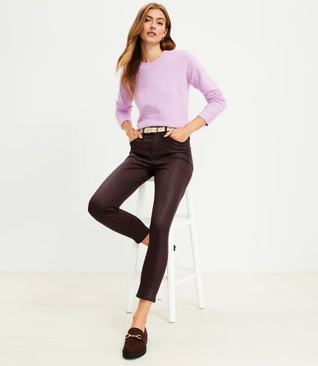 Coated High Rise Skinny Jeans in Rich Bordeaux | LOFT