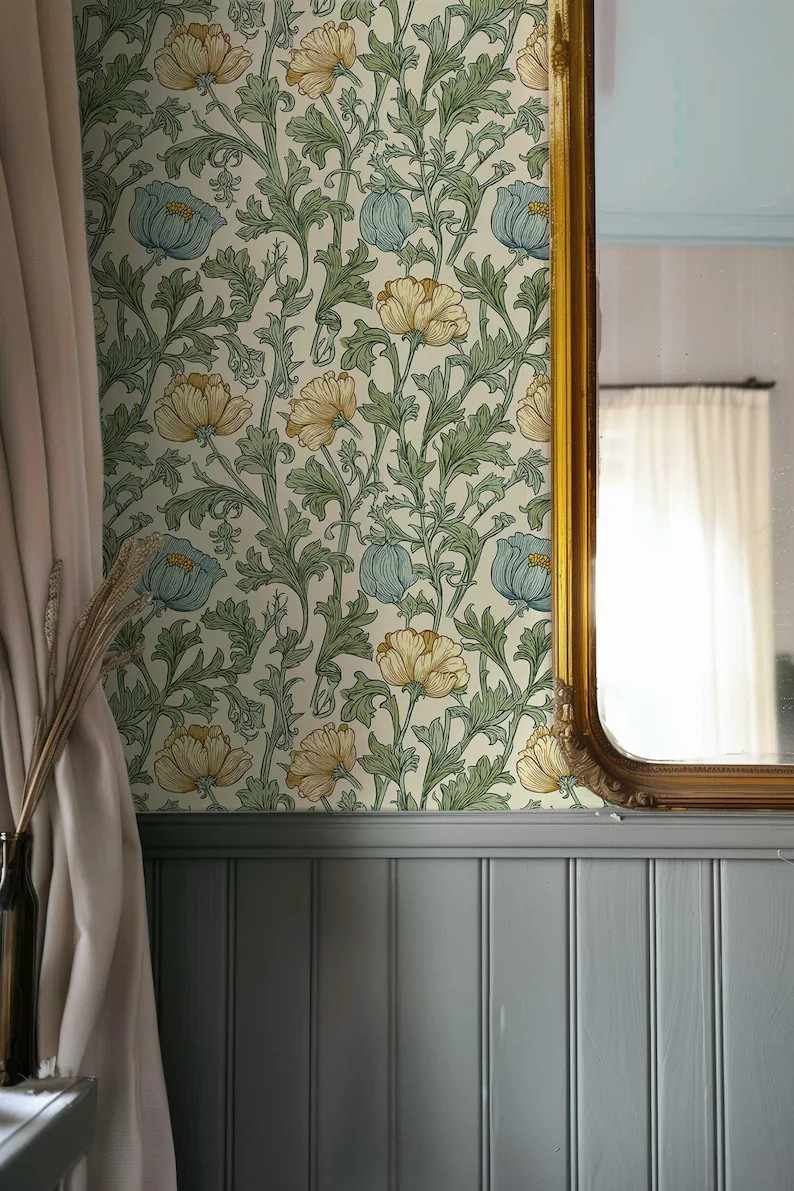 William Morris style Floral Wallpaper: Vintage Wildflower Peel and Stick Mural PV449 | Etsy (Global)