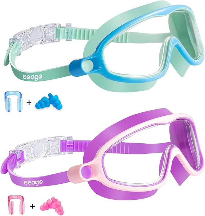 Seago Swim Goggles 2 Pack Anti-Fog Anti-UV Wide View Swimming Goggles for Kids 3-14 | Amazon (US)