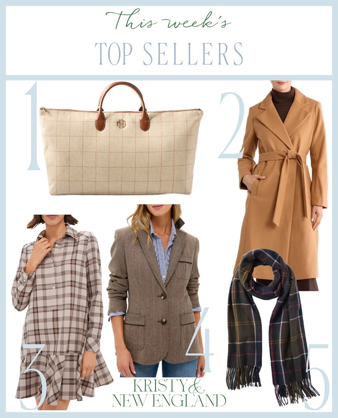 Top Sellers of the Week ✨ Flannel Plaid Weekender Bag, Camel Wool Wrap Coat, Plaid Shirt Dress, Herringbone Jacket, Barbour Tartan Scarf

#LTKGiftGuide #LTKOver40 #LTKTravel