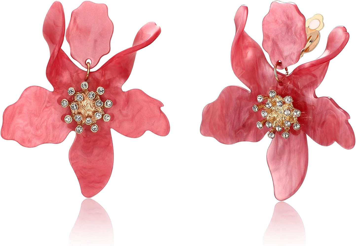 FIBO STEEL Flower Dangle Clip on Earrings for Women Statement Petal Clip Earrings for Non Pierced... | Amazon (US)