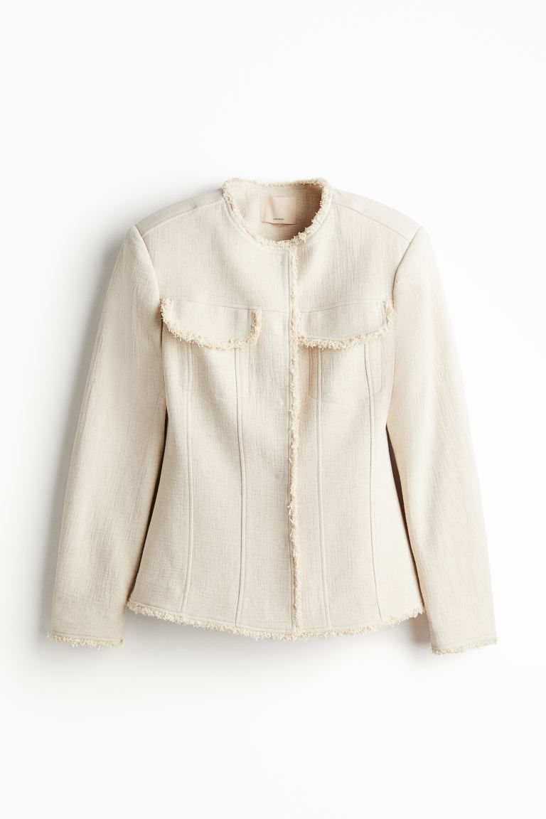 Fringe-trimmed Linen-blend Jacket - Light beige - Ladies | H&M US | H&M (US + CA)