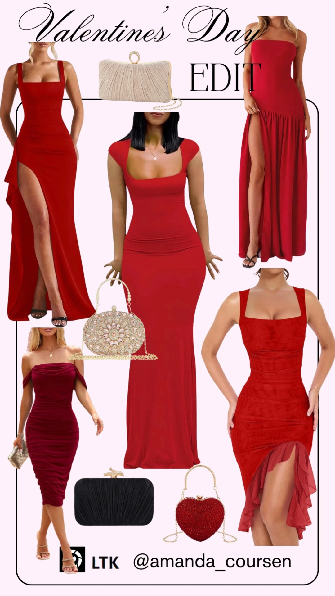 Valentine’s Day outfit inspo ❤️
If you’re planning a date night, Galentine’s dinner, or a dressy Valentine’s event, these red dresses are such good options. 

I rounded up flattering styles like long red dresses, midi and mid-length silhouettes, off-shoulder and square-neck cuts, plus front slit details. 

Paired with black or gold dressy heels and statement clutch purses, these looks are timeless, feminine, and perfect for Valentine’s Day and beyond. Tap to shop ✨

Valentine’s Day outfit ideas featuring red Valentine’s Day dresses for women. 

 long red dress, formal red dress, midi red dress, mid length red dress, off shoulder red dress, square neck red dress, front slit red dress, and red cocktail dress. 

black and gold dressy heels, pointed toe high heeled stilettos, open toe ankle strap heels, and Valentine’s Day purses. 

cocktail purses, Valentine’s Day clutch purses, heart shaped clutch purse, rhinestone clutch purse, pearl clasp clutch, black and gold glitter clutch purses. 

#ValentinesDayOutfits #ValentinesDayDresses #galentinesdresses #redcocktaildress #ltkvalentine

#LTKValentine