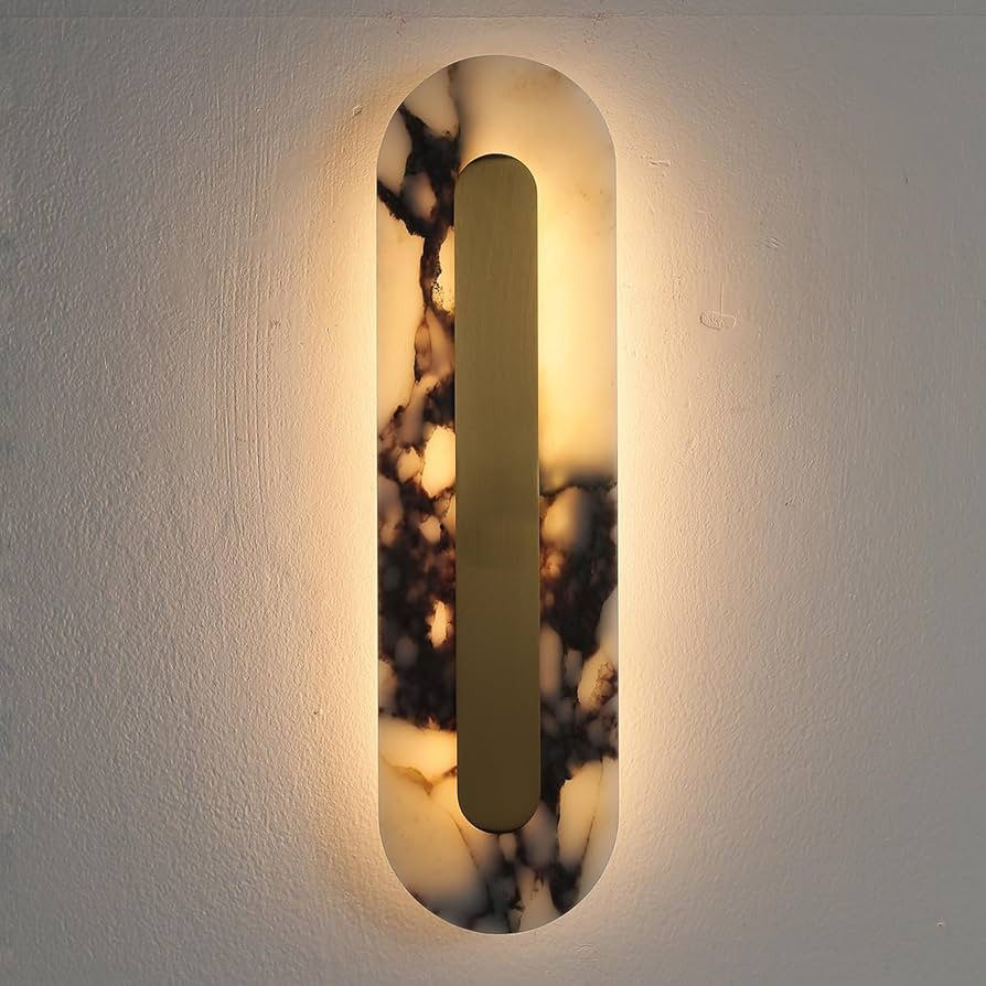 Alabaster Wall Sconce Oval Marble Wall Mount Light Gold Design Bathroom Vanity Light Natural Ston... | Amazon (US)