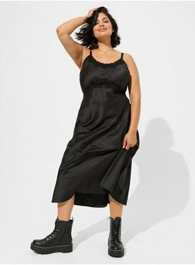 Tea Length Woven Jacquard Lace Trim Cami Dress | Torrid (US & Canada)