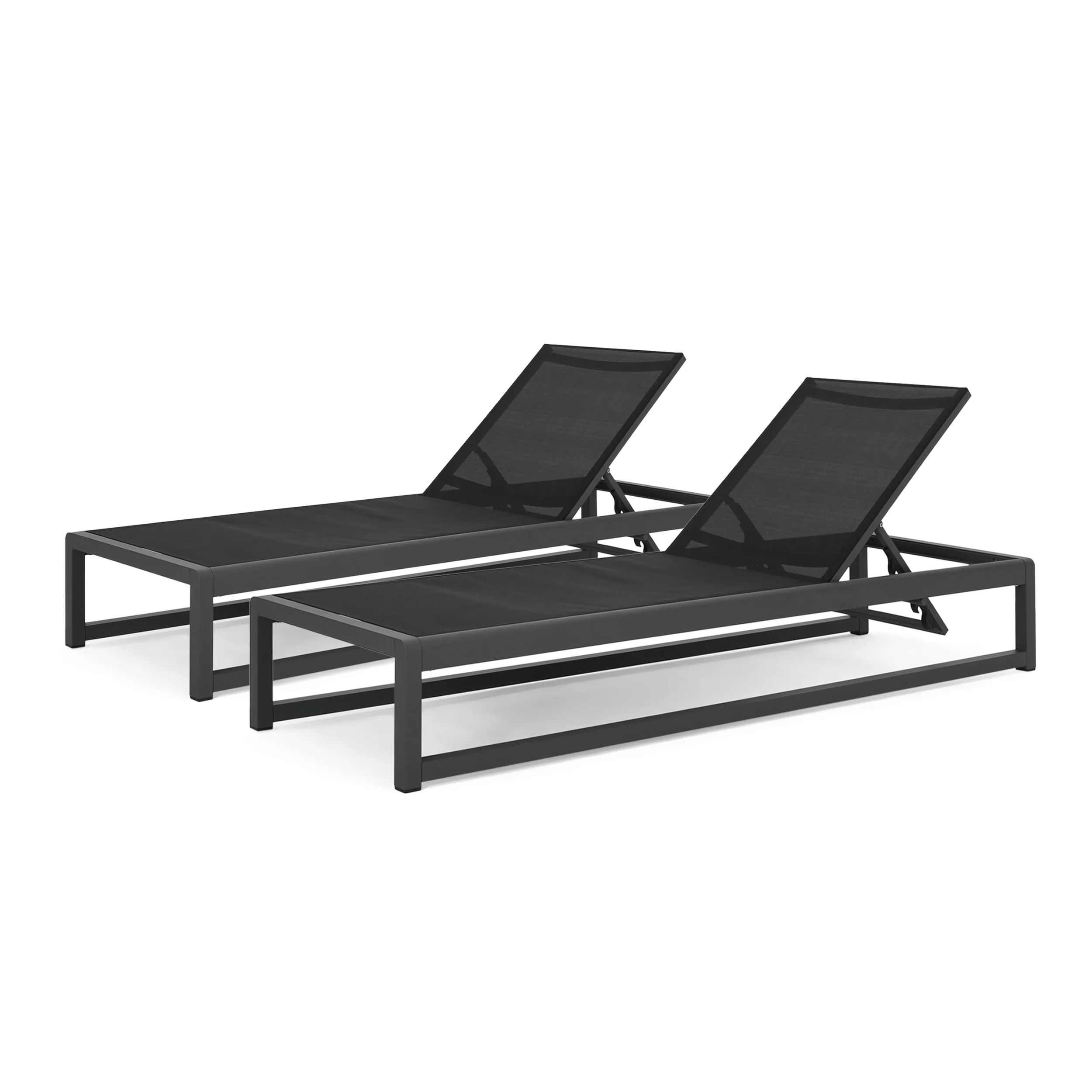 GDF Studio Camdyn Outdoor Mesh and Aluminum Armless Adjustable Chaise Lounges, Set of 2, Black an... | Walmart (US)