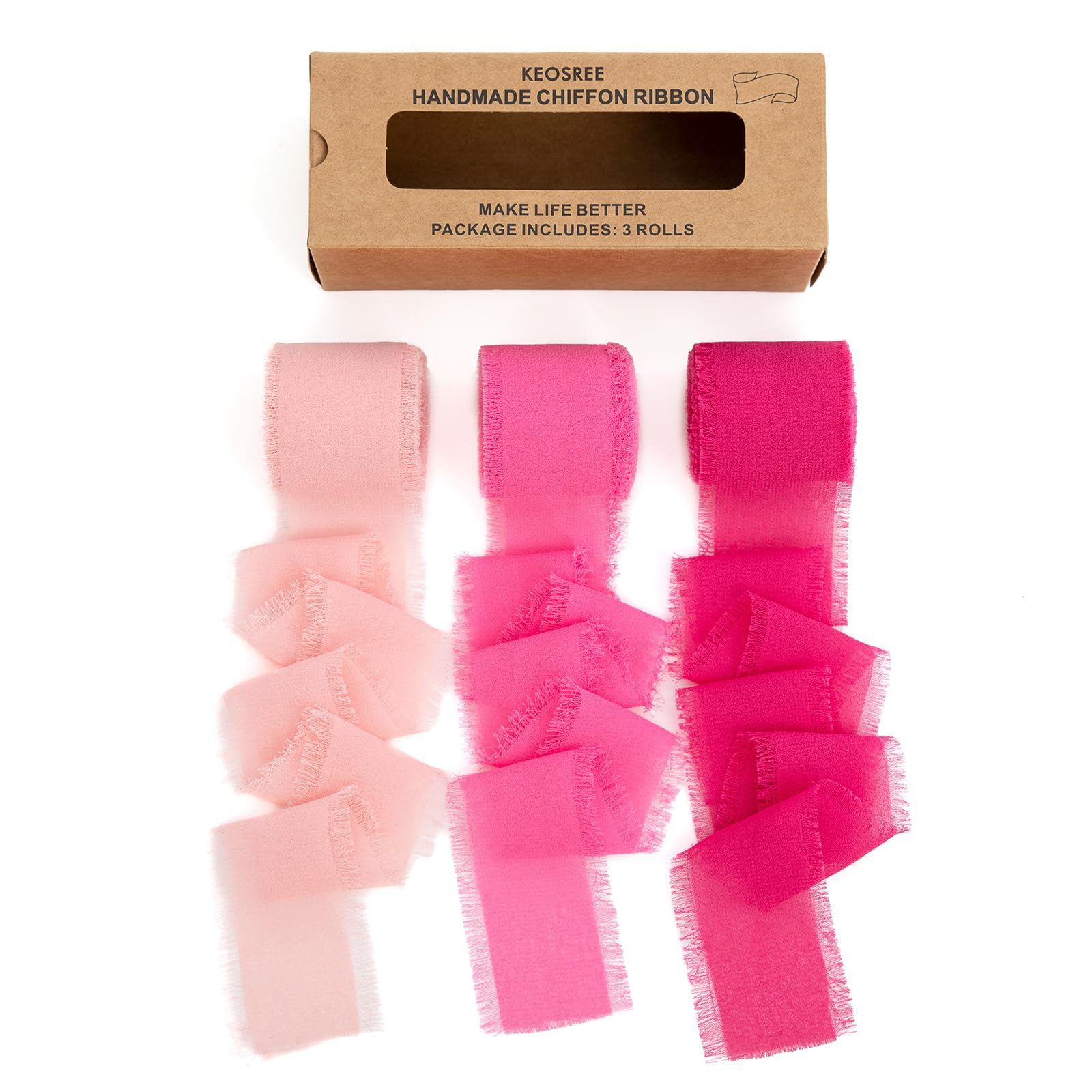 Hot Pink Pastel Pink Handmade Chiffon Ribbon,1.5" x 21Yd Frayed Silk Ribbons for Wreaths Bridal F... | Amazon (US)