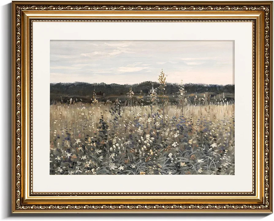 InSimSea Gold Picture Framed Wall Art, Living Room Bathroom Vintage Meadow with Flowers Pictures ... | Amazon (US)