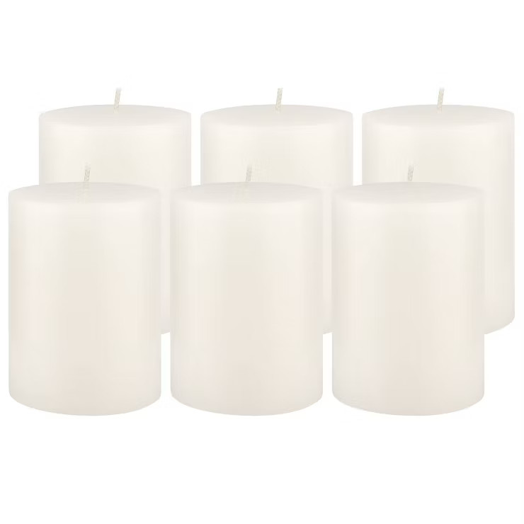6pk Unscented Flat top Smooth Pillar Candles White - Stonebriar Collection | Target