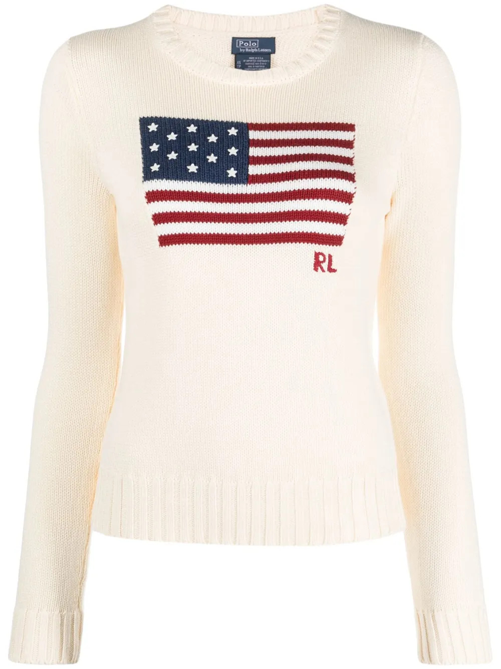 Polo Ralph Lauren flag-intarsia Cotton Jumper | Neutrals | FARFETCH | Farfetch Global