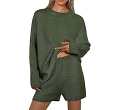 NUFIWI Fall 2 Piece Outfits for Women Loungewear Sets Oversized Sweater Knit Shorts Set Ribbed Pu... | Amazon (US)
