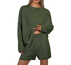 NUFIWI Fall 2 Piece Outfits for Women Loungewear Sets Oversized Sweater Knit Shorts Set Ribbed Pu... | Amazon (US)