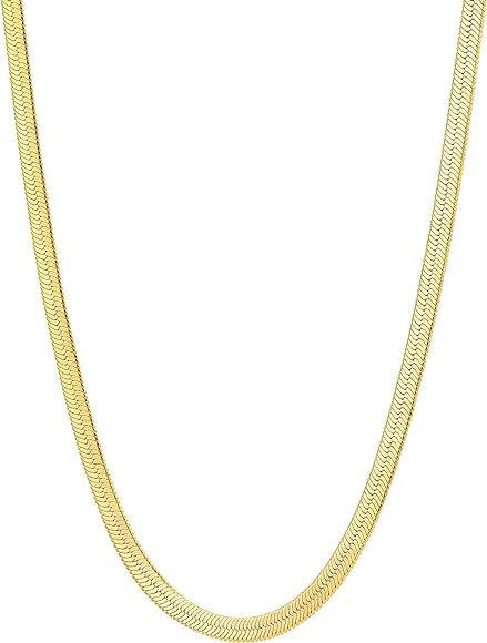 Fiusem Gold Plated Necklace for Women, 14K Gold Plated Herringbone Chain Necklaces, Gold Plated S... | Amazon (US)