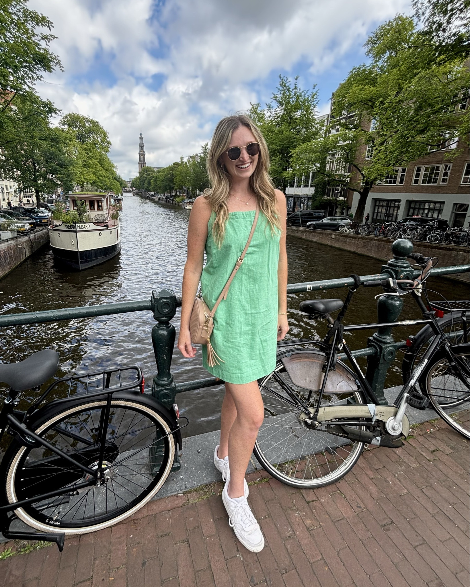 Casual Europe vacation linen outfit. Tall girl friendly comfortable lightweight summer travel outfit. Green linen dress with white comfort shoes 

#LTKSeasonal #LTKTravel #LTKFindsUnder50