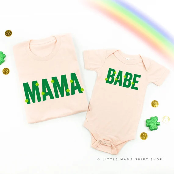 MAMA/BABE - Mini Shamrocks - Set of 2 - BLUSH Shirts | St. Patrick's Day Shirts Kids | Mommy and ... | Etsy (US)