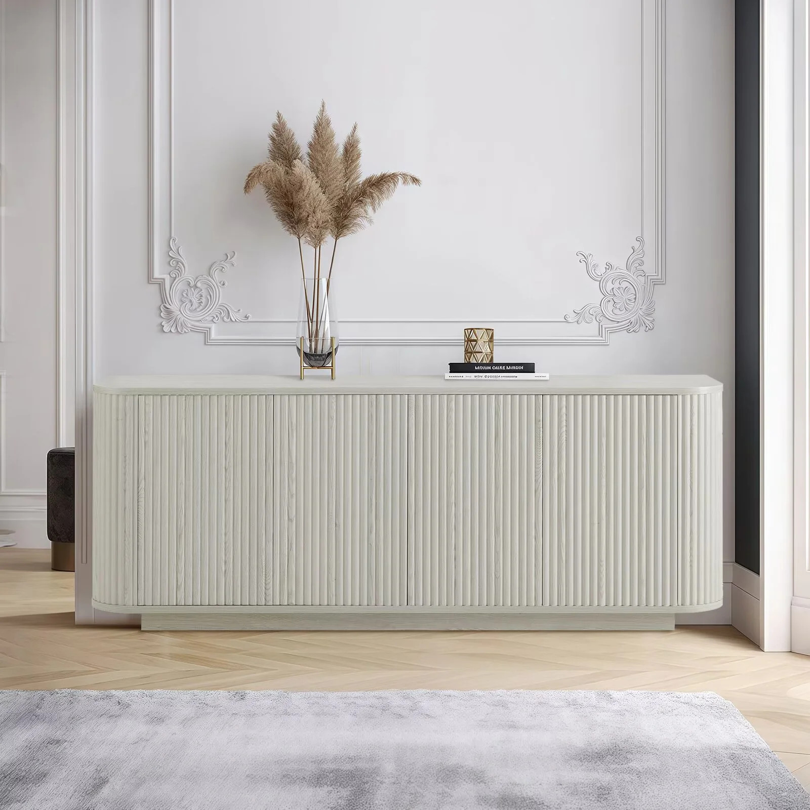 64" Buffet Sideboard Cabinet with Storage, Modern Wooden Fluted Accent Credenza with Adjustable S... | Walmart (US)