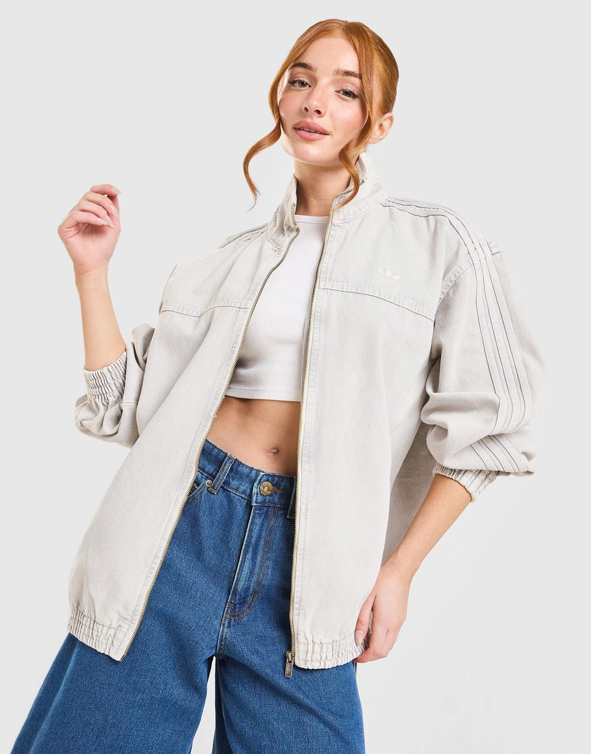 Grey adidas Originals Oversized Denim Firebird Track Top | JD Sports UK | JD Sports (UK)