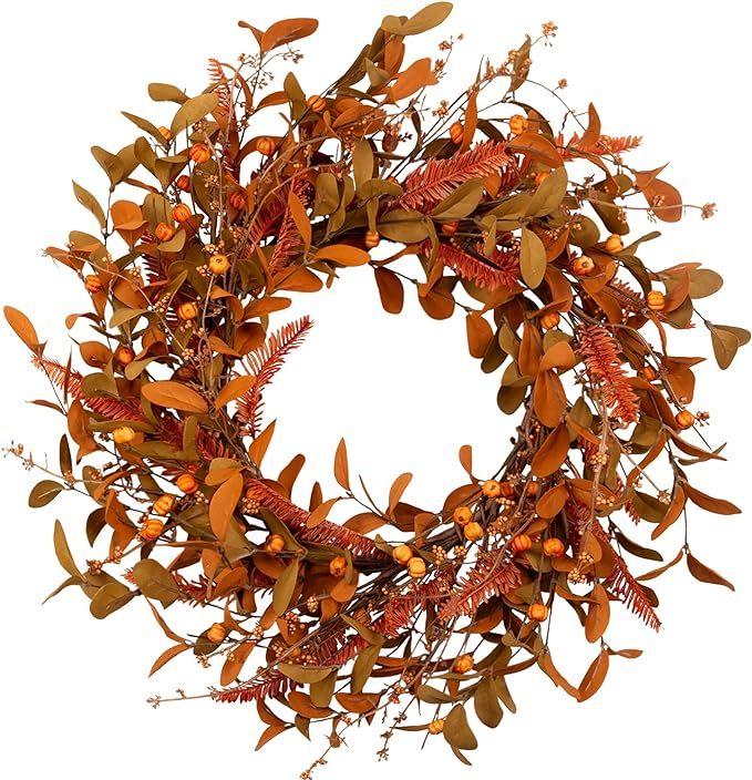 Skrantun 18 Inch Fall Wreath Autumn Harvest Wreath Front Door Wreath with Fall Leaves Artificial ... | Amazon (US)